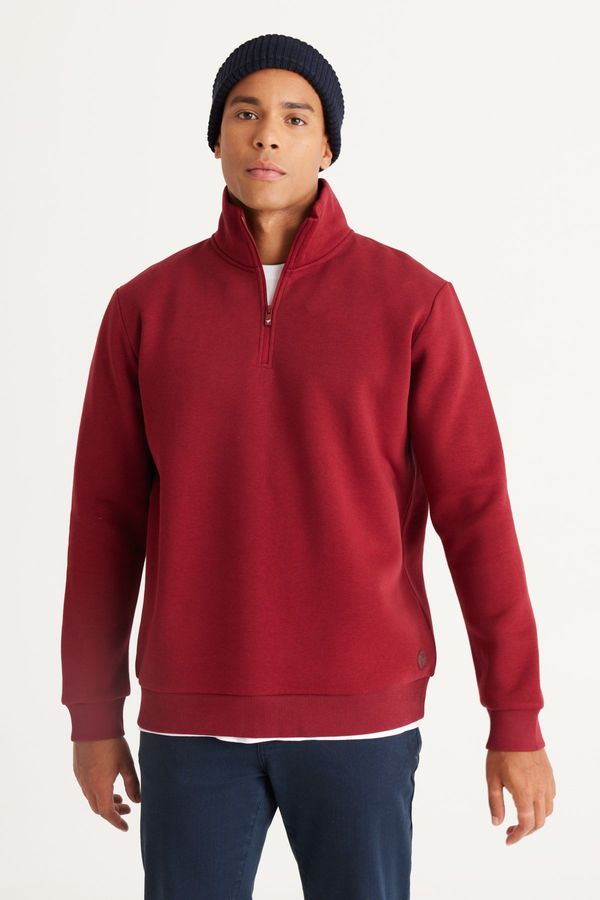 AC&Co / Altınyıldız Classics AC&Co / Altınyıldız Classics Men's Burgundy Standard Fit Normal Cut Inner Fleece High Bato Neck Cotton Sweatshirt