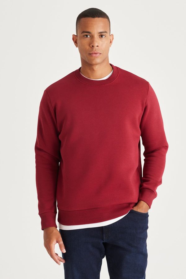 AC&Co / Altınyıldız Classics AC&Co / Altınyıldız Classics Men's Claret Red Standard Fit Normal Cut Inner Fleece 3 Threads Crew Neck Cotton Sweatshirt.