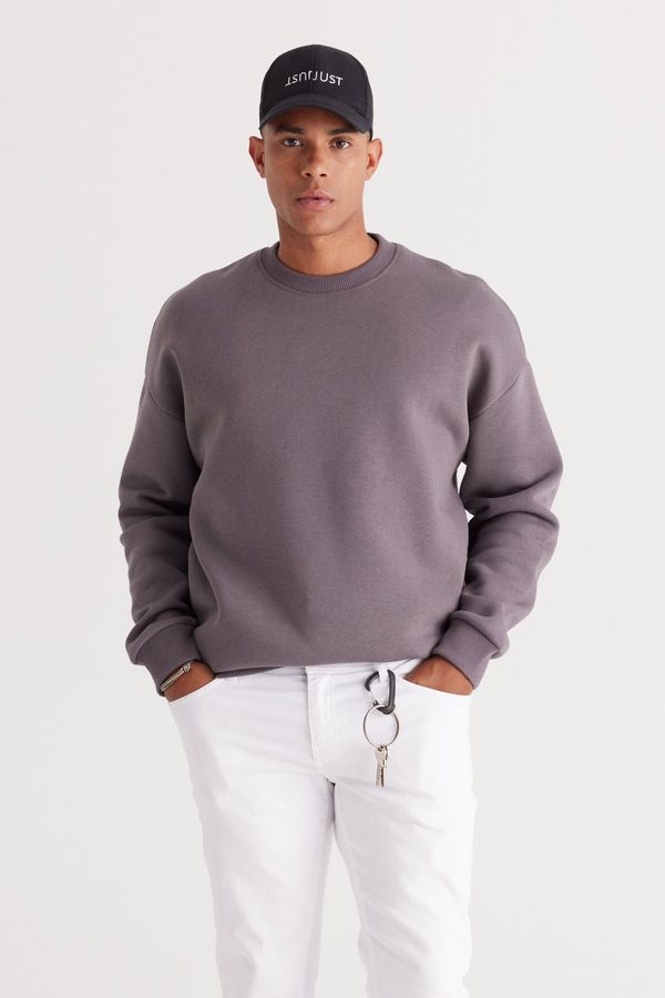 AC&Co / Altınyıldız Classics AC&Co / Altınyıldız Classics Men's Dark Gray Oversize Fit Loose Fit Cotton Fleece 3 Thread Crew Neck Sweatshirt