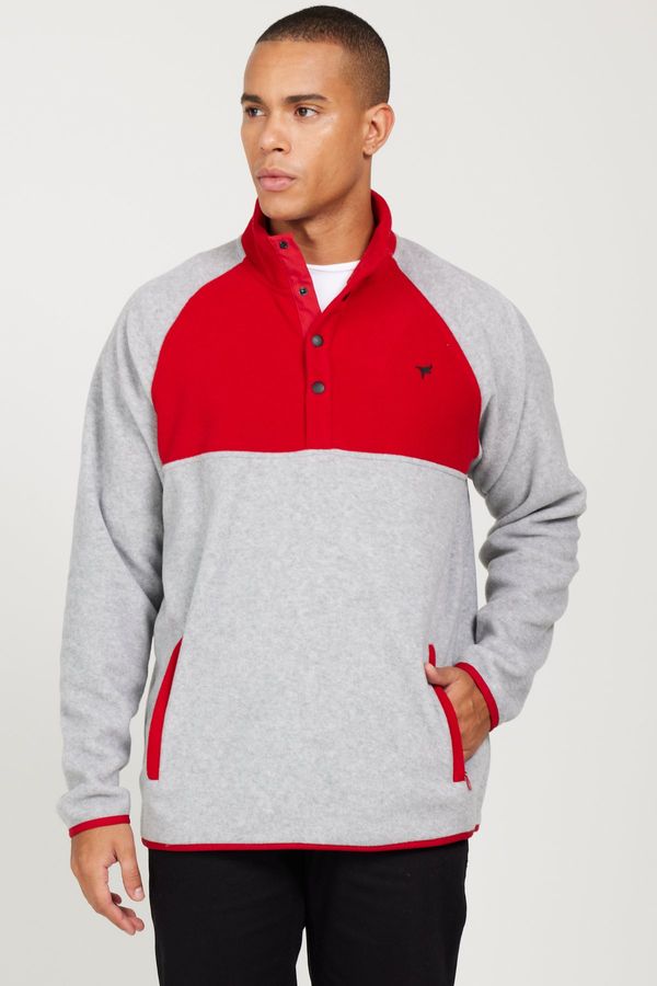AC&Co / Altınyıldız Classics AC&Co / Altınyıldız Classics Men's G.melange-red Standard Fit Normal Cut Stand-Up Bato Collar Patterned Fleece Sweatshirt
