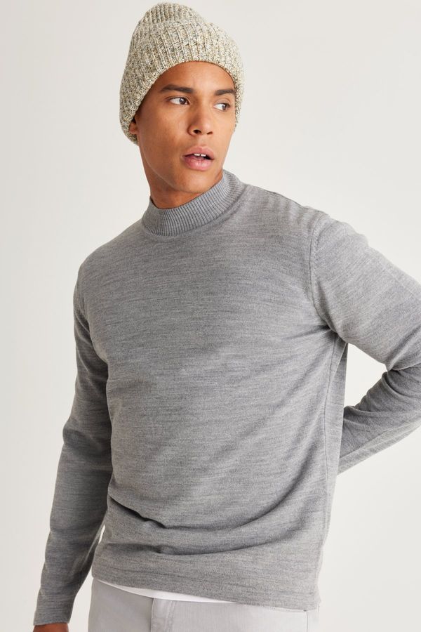 AC&Co / Altınyıldız Classics AC&Co / Altınyıldız Classics Men's Gray Melange Anti-Pilling Standard Fit Normal Cut Half Turtleneck Knitwear Sweater.