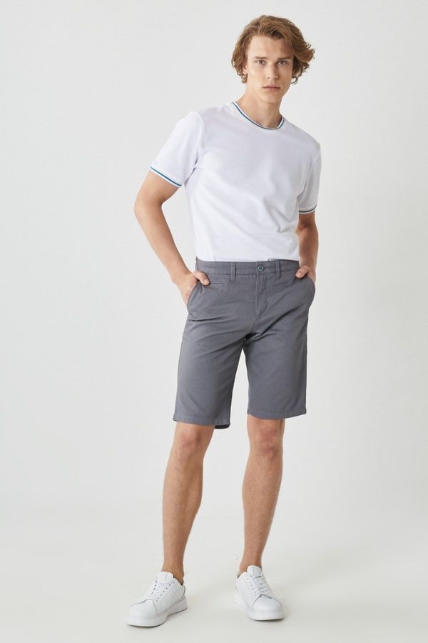 AC&Co / Altınyıldız Classics AC&Co / Altınyıldız Classics Men's Gray Slim Fit Slim Fit Dobby 100% Cotton Casual Chino Shorts