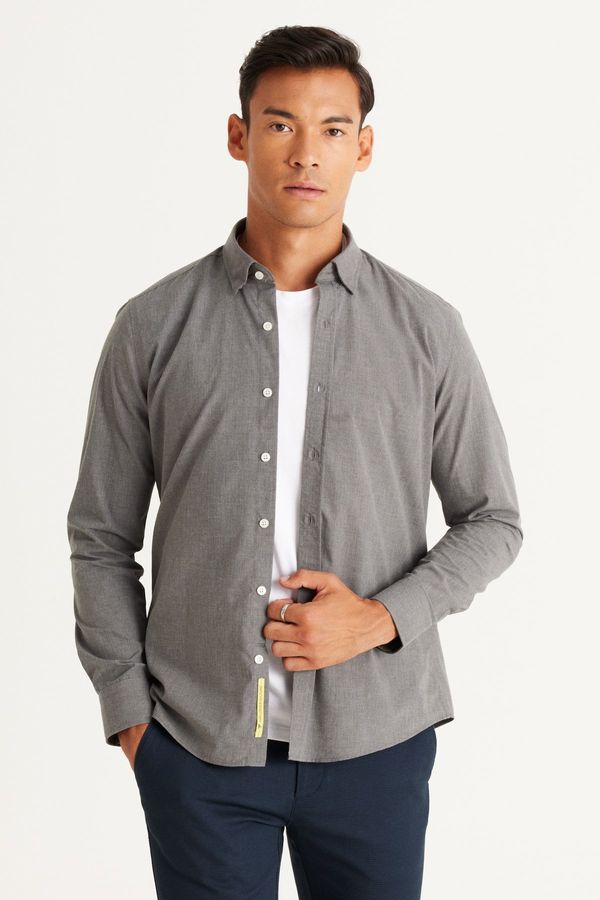 AC&Co / Altınyıldız Classics AC&Co / Altınyıldız Classics Men's Gray Slim Fit Slim Fit Shirt with Hidden Buttons Collar