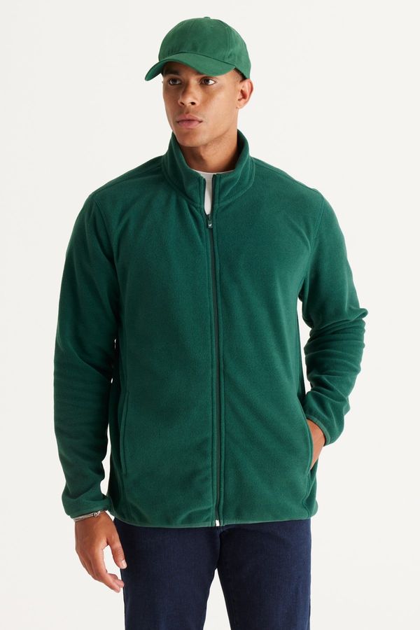 AC&Co / Altınyıldız Classics AC&Co / Altınyıldız Classics Men's Green Anti-pilling Anti-Pilling Standard Fit High Bato Collar Sweatshirt Fleece Jacket
