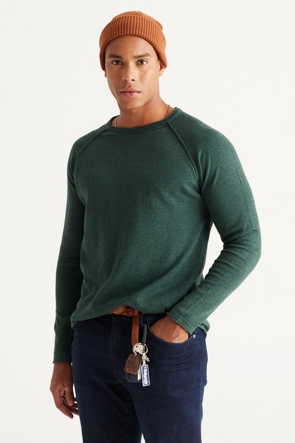 AC&Co / Altınyıldız Classics AC&Co / Altınyıldız Classics Men's Green Standard Fit Regular Fit Crew Neck Cotton Muline Patterned Knitwear Sweater
