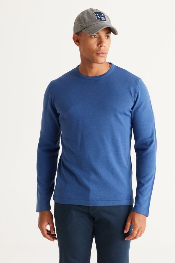 AC&Co / Altınyıldız Classics AC&Co / Altınyıldız Classics Men's Indigo Standard Fit Normal Cut Warm Crew Neck Knitwear Sweater
