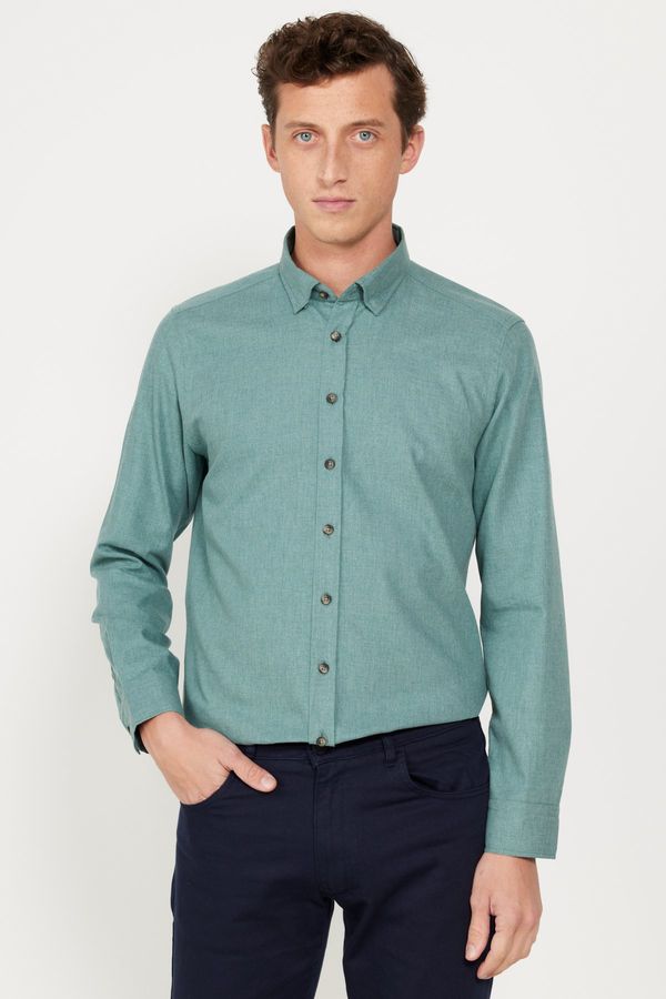 AC&Co / Altınyıldız Classics AC&Co / Altınyıldız Classics Men's Khaki Slim Fit Slim Fit Buttoned Collar Flannel Lumberjack Winter Shirt
