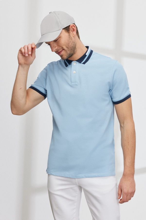 AC&Co / Altınyıldız Classics AC&Co / Altınyıldız Classics Men's Light Blue Slim Fit Slim Fit 100% Cotton Roll-Up Polo T-Shirt