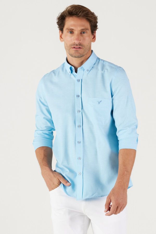 AC&Co / Altınyıldız Classics AC&Co / Altınyıldız Classics Men's Light Blue Slim Fit Slim Fit Button-down Collar Cotton Oxford Shirt with Pocket.