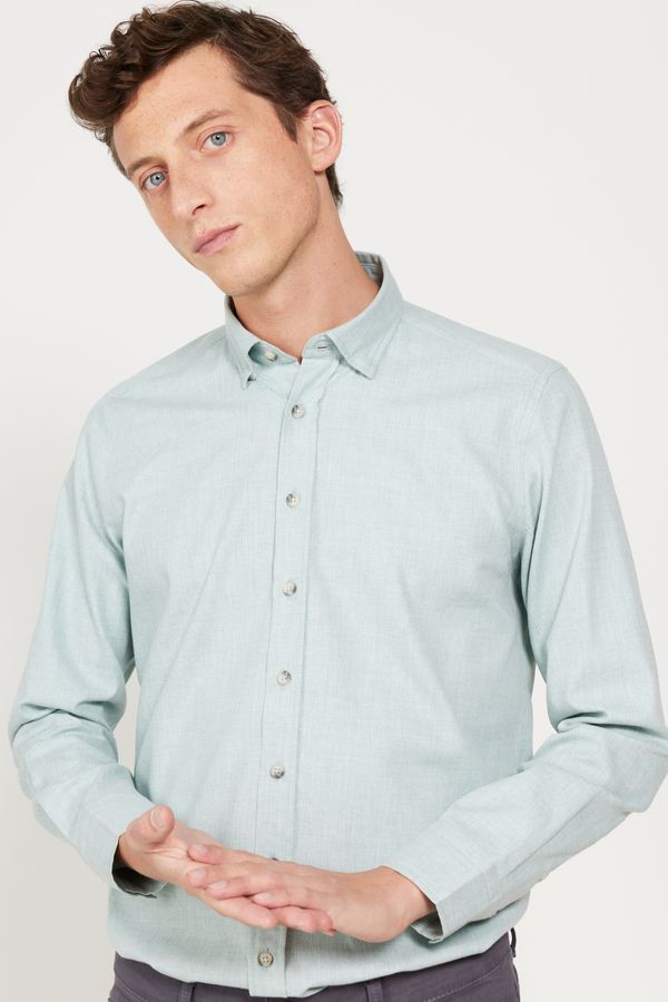 AC&Co / Altınyıldız Classics AC&Co / Altınyıldız Classics Men's Light Green Slim Fit Slim Fit Buttoned Collar Flannel Lumberjack Winter Shirt