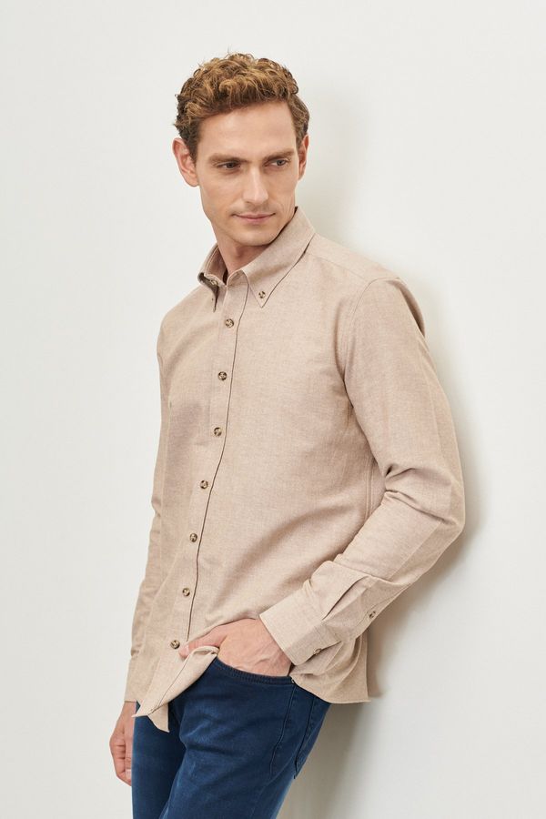AC&Co / Altınyıldız Classics AC&Co / Altınyıldız Classics Men's Mink Buttoned Collar Tailored Slim Fit Oxford Shirt
