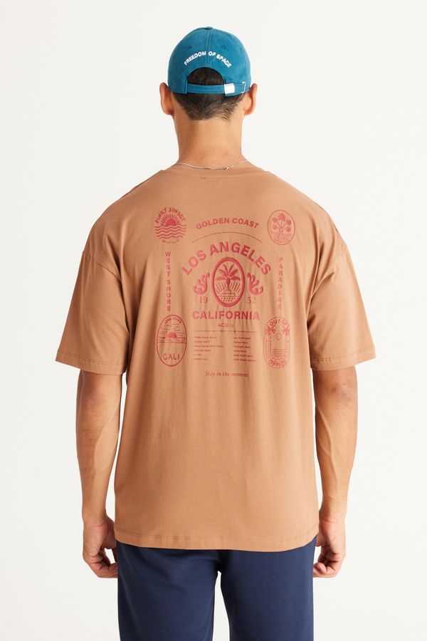 AC&Co / Altınyıldız Classics AC&Co / Altınyıldız Classics Men's Mink Oversized Loose Fit, Crew Neck 100% Cotton Printed T-Shirt.