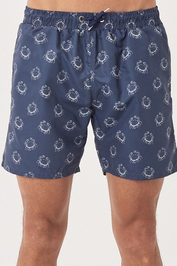 AC&Co / Altınyıldız Classics AC&Co / Altınyıldız Classics Men's Navy Blue-Beige Standard Fit Casual Patterned Swimwear Marine Shorts.