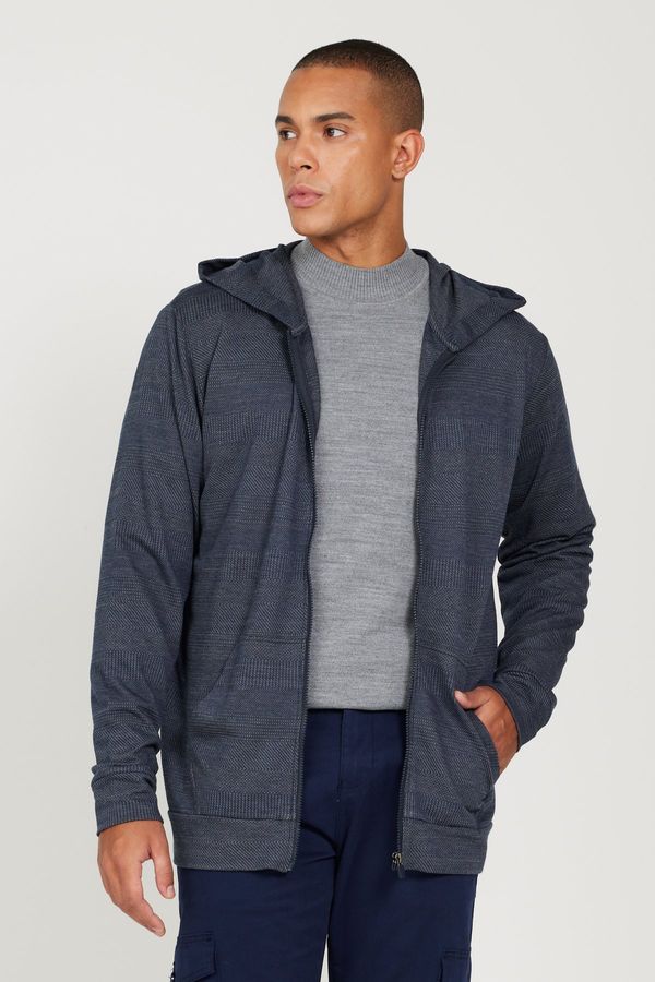 AC&Co / Altınyıldız Classics AC&Co / Altınyıldız Classics Men's Navy Blue-gray Standard Fit Regular Fit Hooded Zipper Sweatshirt Jacket