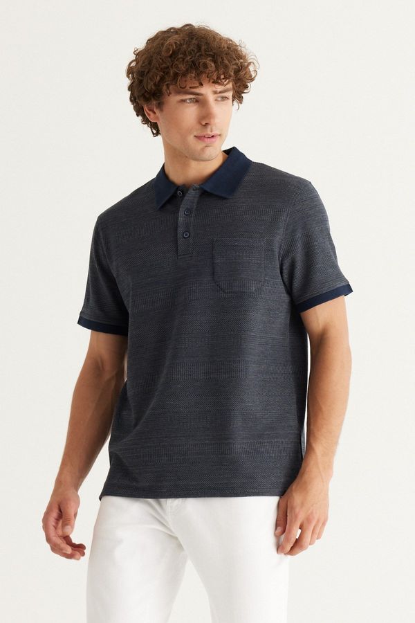 AC&Co / Altınyıldız Classics AC&Co / Altınyıldız Classics Men's Navy Blue-Grey Comfort Fit Wide Fit Polo Neck Patterned Short Sleeve T-Shirt