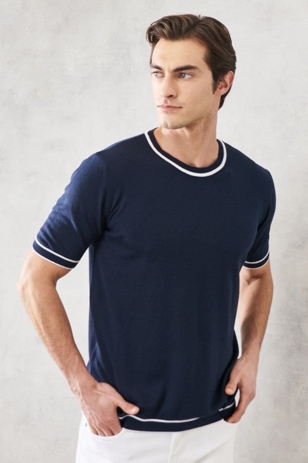 AC&Co / Altınyıldız Classics AC&Co / Altınyıldız Classics Men's Navy Blue Standard Fit Crew Neck 100% Cotton Knitwear T-Shirt