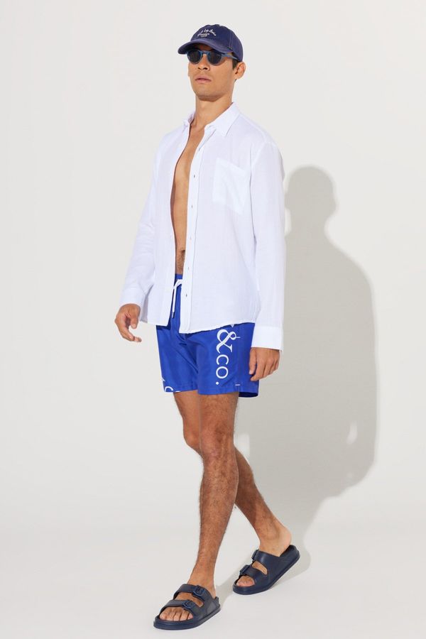AC&Co / Altınyıldız Classics AC&Co / Altınyıldız Classics Men's Navy Blue Standard Fit Normal Cut Pocket Quick Dry Patterned Marine Shorts