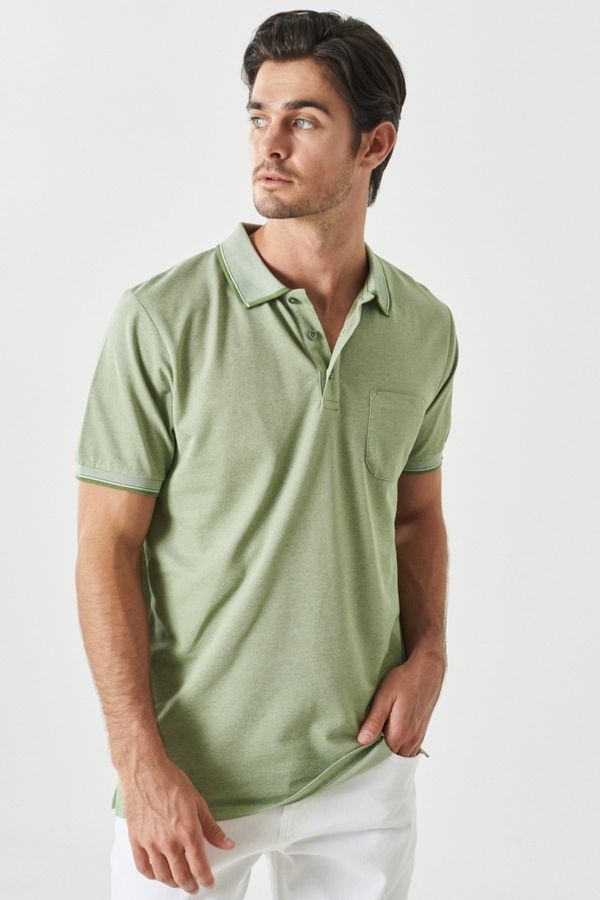 AC&Co / Altınyıldız Classics AC&Co / Altınyıldız Classics Men's Non-Shrink Cotton Fabric Regular Fit Relaxed Fit Green Roll-Up Polo Neck Pocket T-Shirt