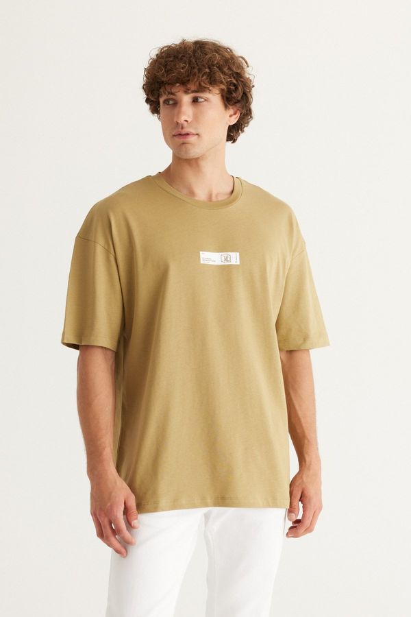AC&Co / Altınyıldız Classics AC&Co / Altınyıldız Classics Men's Oil Green Oversized Loose Fit, Crew Neck 100% Cotton Printed T-Shirt.