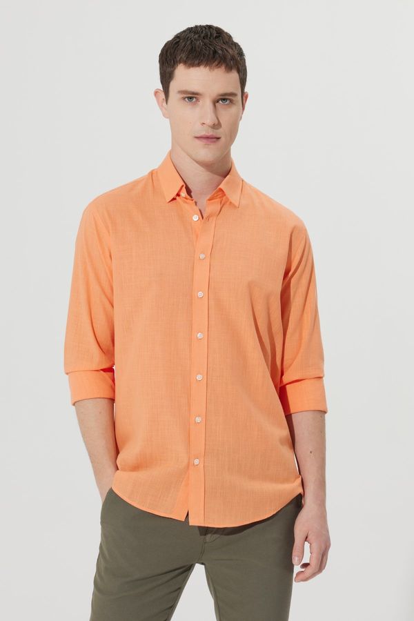 AC&Co / Altınyıldız Classics AC&Co / Altınyıldız Classics Men's Orange Comfort Fit Comfy Cut Concealed Button Collar 100% Cotton Flamed Shirt