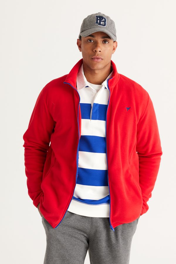AC&Co / Altınyıldız Classics AC&Co / Altınyıldız Classics Men's Red Standard Fit Normal Cut Cold Proof High Neck Fleece Sweatshirt Jacket