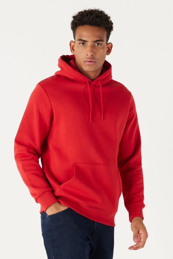 AC&Co / Altınyıldız Classics AC&Co / Altınyıldız Classics Men's Red Standard Fit Regular Cut Inner Fleece 3 Thread Hooded Cotton Sweatshirt