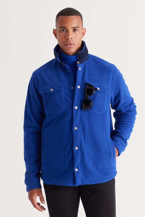 AC&Co / Altınyıldız Classics AC&Co / Altınyıldız Classics Men's Sax-Navy Blue Standard Fit Normal Cut Shirt Collar Pocket Fleece Jacket.