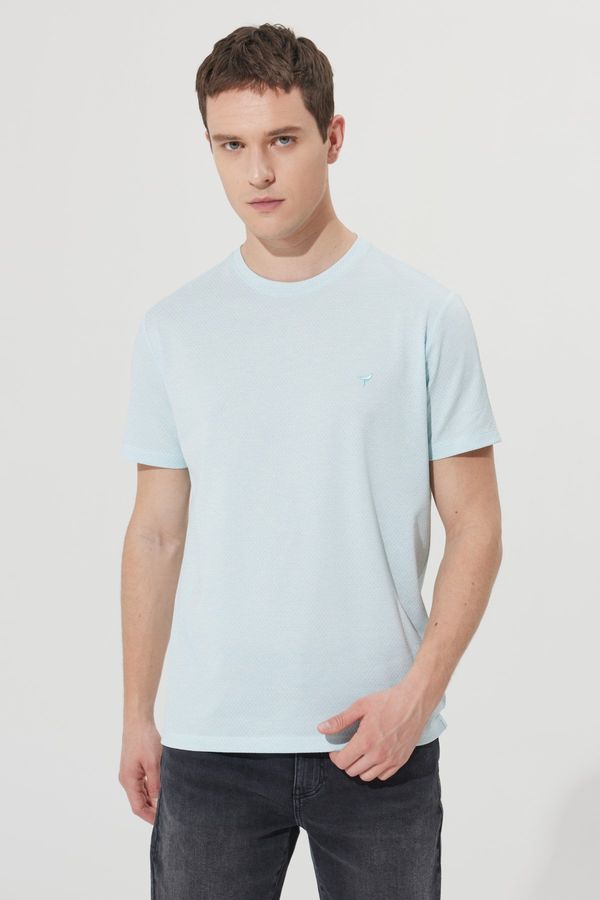 AC&Co / Altınyıldız Classics AC&Co / Altınyıldız Classics Men's Turquoise White Easy-Iron Slim Fit Slim Fit Crew Neck Jacquard T-Shirt