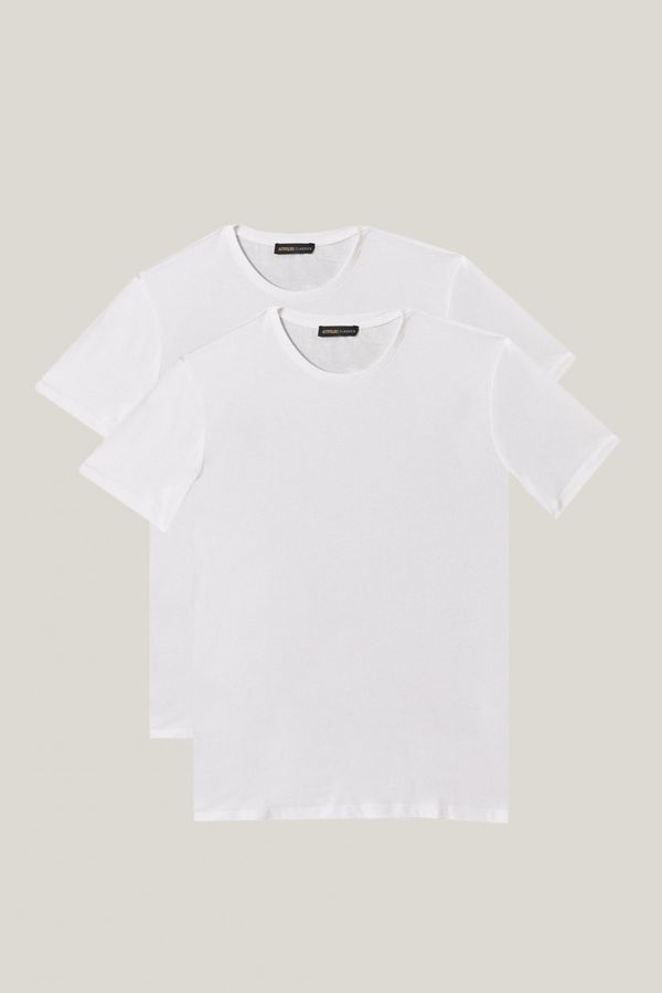 AC&Co / Altınyıldız Classics AC&Co / Altınyıldız Classics Men's White Slim Fit Slim Fit Crew Neck 100% Cotton Plain T-Shirts of 2 Pack.