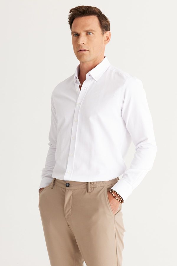 AC&Co / Altınyıldız Classics AC&Co / Altınyıldız Classics Men's White Slim Fit Slim-fit Oxford Buttoned Collar Dobby Cotton Shirt.
