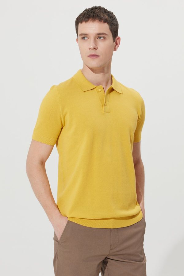 AC&Co / Altınyıldız Classics AC&Co / Altınyıldız Classics Men's Yellow Standard Fit Regular Fit Polo Neck 100% Cotton Patterned Short Sleeve Knitwear T-Shirt