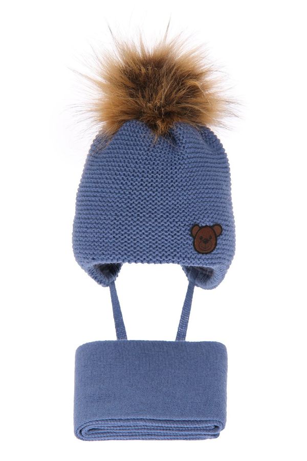 AGBO AGBO Boy's winter set: hat and scarf blue Banksi with pompom