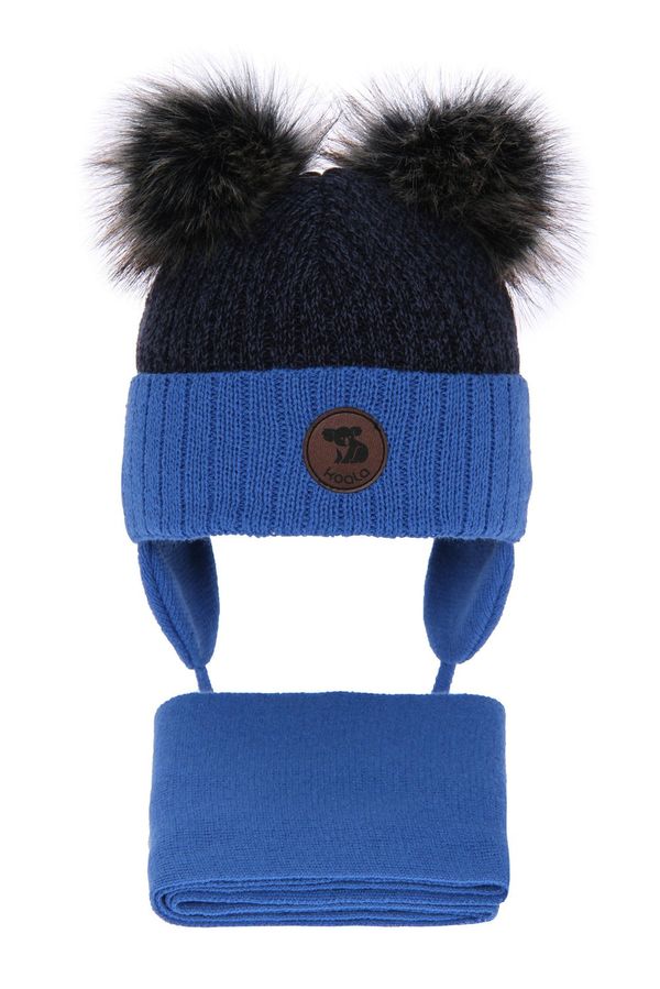 AGBO AGBO Boy's winter set: hat and scarf blue Enrico with two pompom