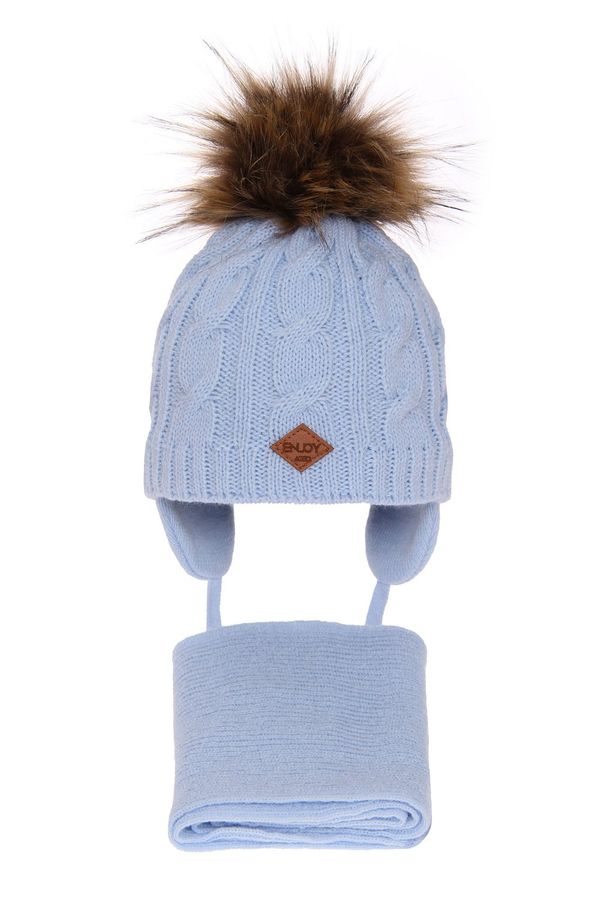 AGBO AGBO Boy's winter set: hat and scarf light blue Minor with pompom