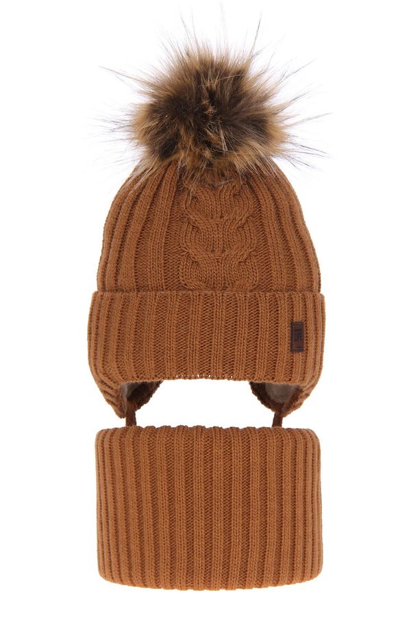 AGBO AGBO Boy's winter set: hat and tube scarf camel Kongo with pompom