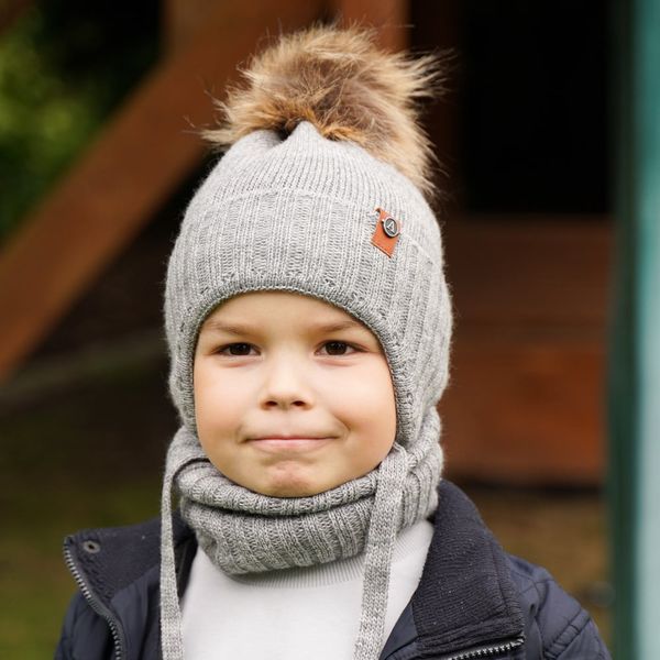 AGBO AGBO Boy's winter set: hat and tube scarf grey Dominik with pompom