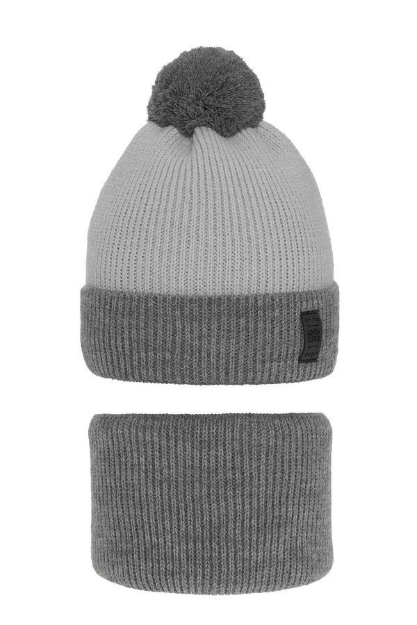 AGBO AGBO Boy's winter set: hat and tube scarf grey Raspi with pompom