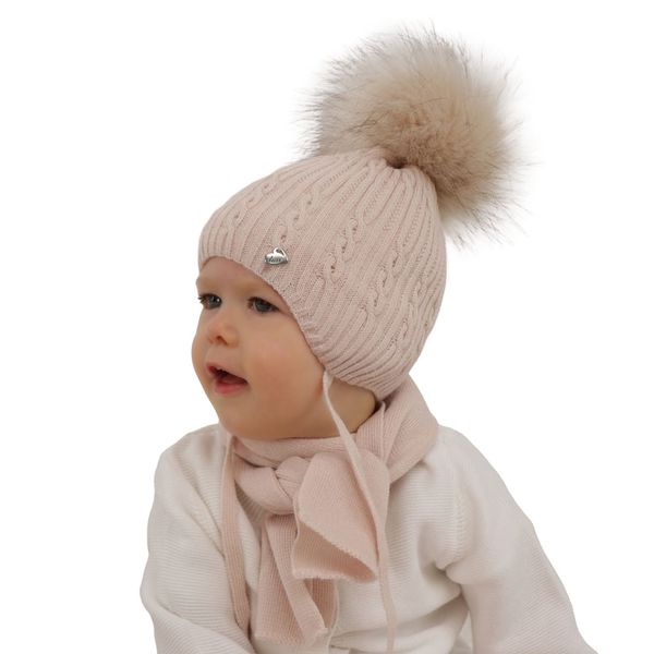 AGBO AGBO Girl's winter set: hat and scarf pink with pompom Amana