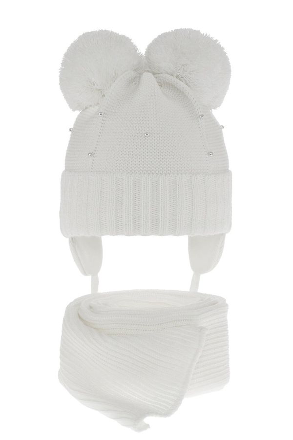 AGBO AGBO Girl's winter set: hat and scarf white Fibien with two pompom