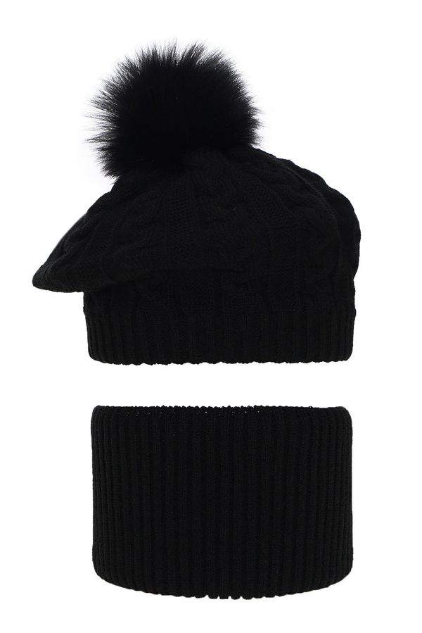 AGBO AGBO Girl's winter set: hat and tube scarf black Koffi with pompom