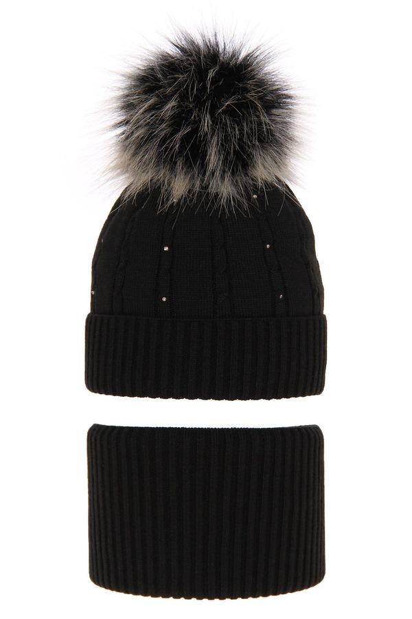 AGBO AGBO Girl's winter set: hat and tube scarf black Lawa with pompom