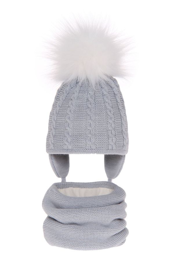 AGBO AGBO Girl's winter set: hat and tube scarf grey Klementin with pompom