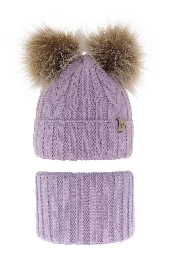 AGBO AGBO Girl's winter set: hat and tube scarf violet with two pompoms Amala