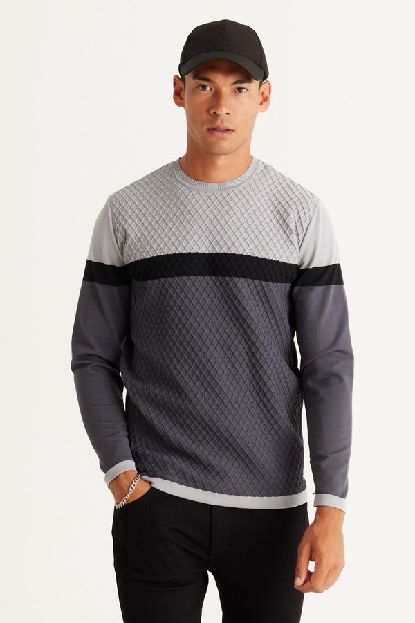 ALTINYILDIZ CLASSICS ALTINYILDIZ CLASSICS Men's Anthracite-Grey Standard Fit Regular Fit Bicycle Neck Knitwear Sweater