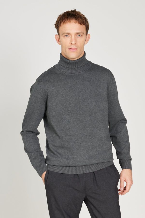 ALTINYILDIZ CLASSICS ALTINYILDIZ CLASSICS Men's Anthracite-Melange Regular Fit Full Turtleneck Sweater