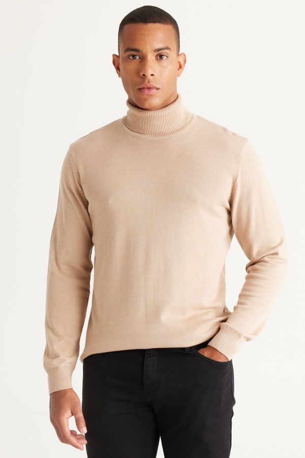 ALTINYILDIZ CLASSICS ALTINYILDIZ CLASSICS Men's Beige Melange Standard Fit Normal Cut Full Turtleneck Cotton Knitwear Sweater.
