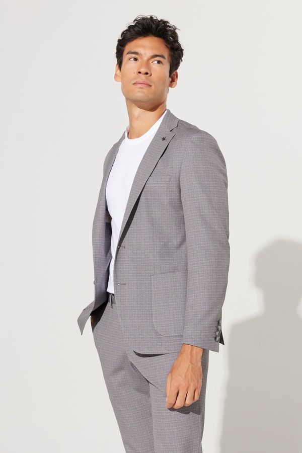 ALTINYILDIZ CLASSICS ALTINYILDIZ CLASSICS Men's Beige Slim Fit Slim Fit Mono Collar Patterned Travel Bag Suit