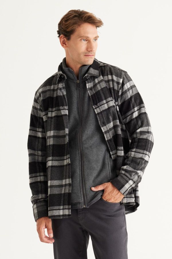 ALTINYILDIZ CLASSICS ALTINYILDIZ CLASSICS Men's Black-anthracite Comfort Fit Easy-Cut Collar with Buttons Checkered Flannel Shirt.