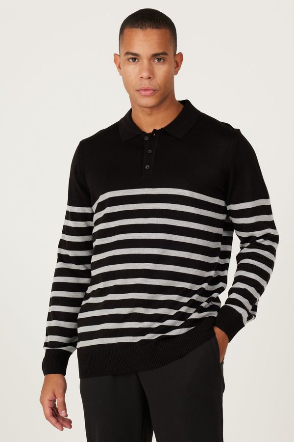 ALTINYILDIZ CLASSICS ALTINYILDIZ CLASSICS Men's Black-Anthracite Standard Fit Regular Fit Polo Neck Striped Knitwear Sweater