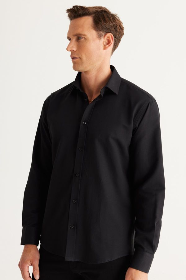 ALTINYILDIZ CLASSICS ALTINYILDIZ CLASSICS Men's Black Comfort Fit Comfortable Cut Classic Collar Dobby Shirt.